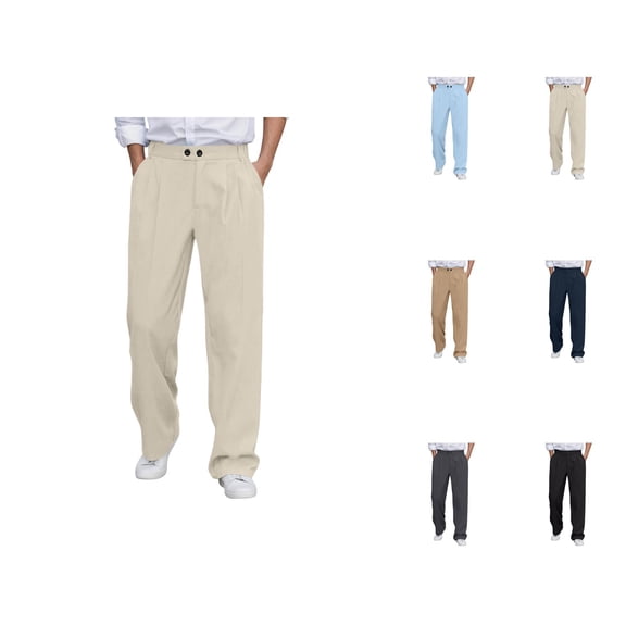 Slacks for Men 2025 Comfortable Loose Flat Front Dress Pants Business Casual Pants with Pockets Trousers