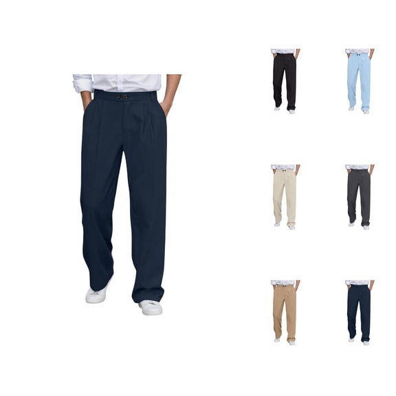 Slacks for Men Comfortable Flat Front Loose Dress Pants Business Casual Pants with Pockets Trousers