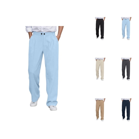 Slacks for Men Comfortable Flat Front Loose Dress Pants Business Casual Pants with Pockets Trousers