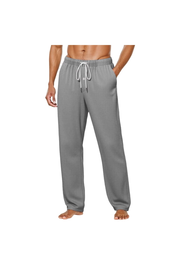 Slacks for Men Drawstring Elastic Waist Color Comfort Fit Relaxed Loungewear Sleeping Trousers Grey M