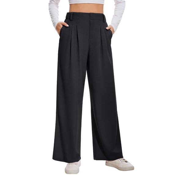 Slacks for Women Dress Pants Stretchy Work Pants Wide Leg High Waisted Business Casual Trousers with Pockets Waffle