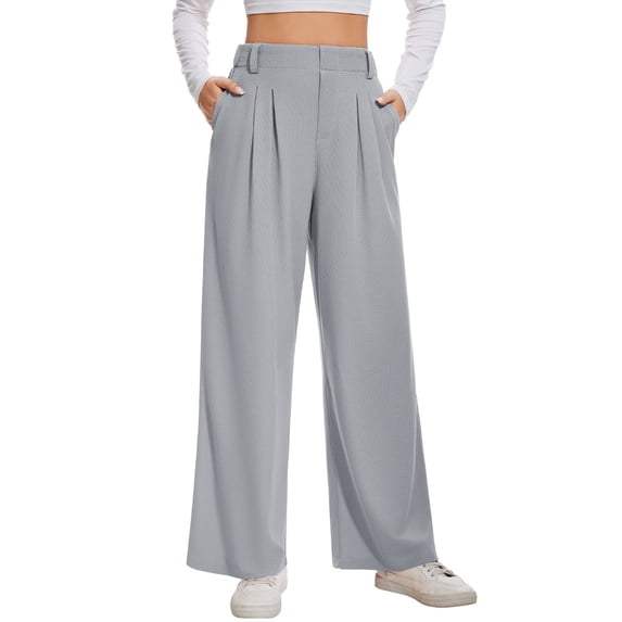 Slacks for Women Dress Pants Stretchy Work Pants Wide Leg High Waisted Business Casual Trousers with Pockets Waffle