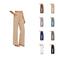 thumbnail image 1 of Slacks for Women Spring Summer Elastic High Waist Wide Straight Leg Casual Loose Cotton Linen Pants with Pockets Work Trouser, 1 of 5
