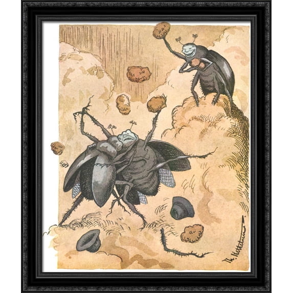 Slagsmaal Mellem To Skarnbasser 28x32 Large Black Ornate Wood Framed Canvas Art by Theodor Severin Kittelsen