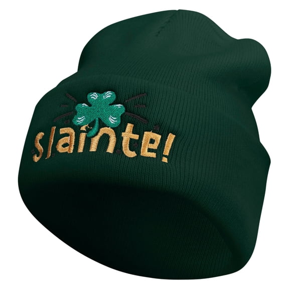 Slainte Embroidered 12 Inch Long Knitted Beanie - Dk Green OSFM