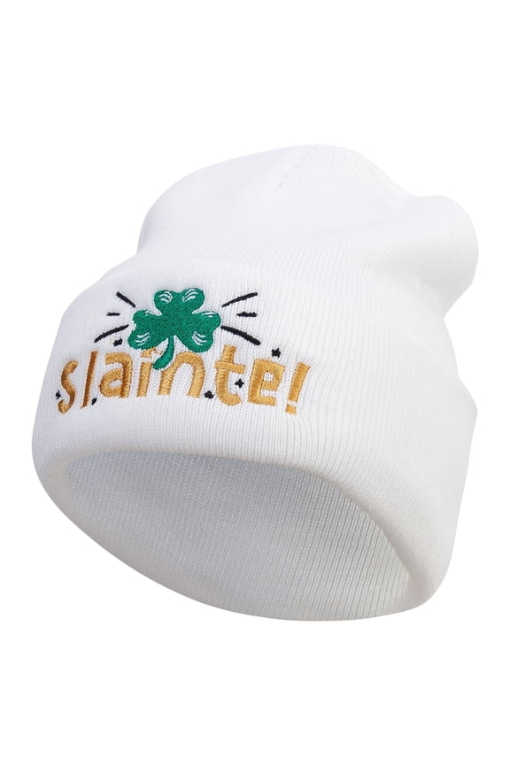 Slainte Embroidered 12 Inch Long Knitted Beanie - White OSFM