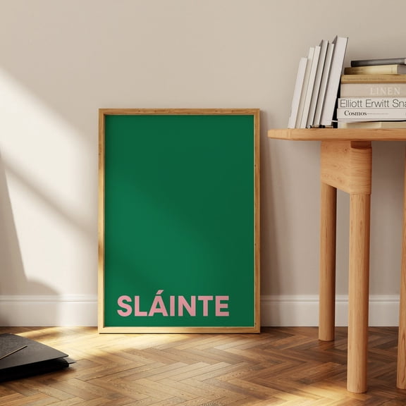 Slainte Irish Cheers Wall Art Print, Vintage Bar Cart Decor