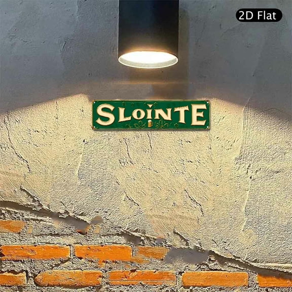 Slainte Irish Pub Aluminum Sign 4x16 Inch, Vintage Emerald Green Shamrock Beer Glass Metal Wall Art 1pc for St. Patricks Day Home Bar Decor