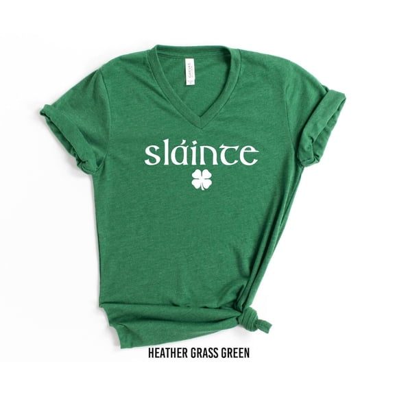 Slainte V-neck Shirt, St. Patrick's Day Shirt, Womens Lucky Shirt, Irish Shirt, Shamrock Shirt, Irish Shirt, St Patty's Tee,Clover Tee Tshirt All Size S-5XL