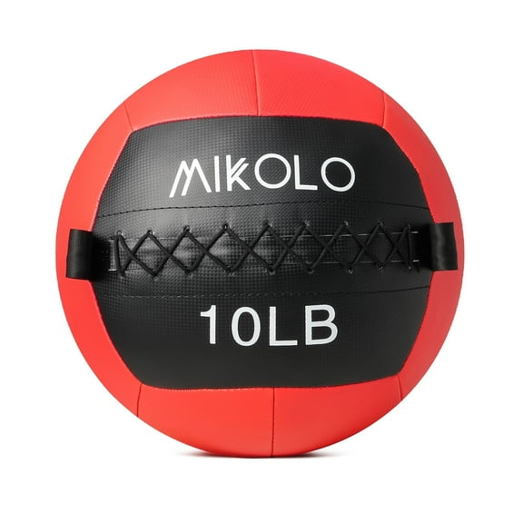 Mikolo Fitness 25LB Wall Ball, Soft Leather Medicine Ball, Red Weighted Wall Ball with Non-Slip Grip, Full Body Dynamic Exercise Med Ball, Core Fitness, Strength Training, Conditioning Workouts