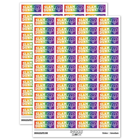 Slam Dunk Basketball Teacher Student School Sticker Set - Rainbow - Gloss Finish - 1.25" Mini