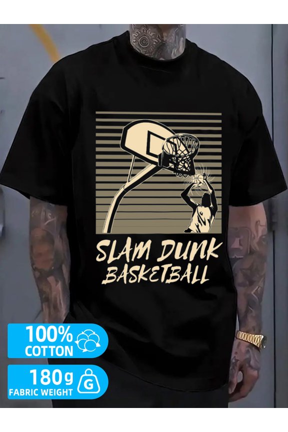Slam Dunk Basketball mens black 180G 100% Cotton Regular fit,casual wear for all seasons,ideal for gifts Basic Unisex Shirt Crewneck tshirts Basic Unisex Shirt Printed tshirts