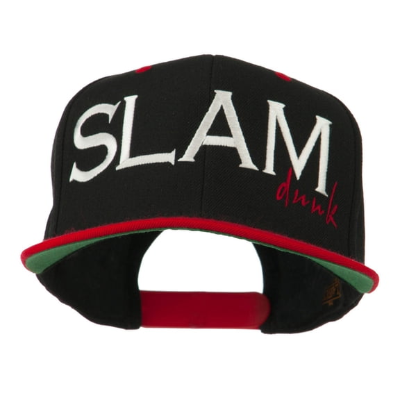 Slam Dunk Embroidered Flat Bill Cap - Black Red OSFM