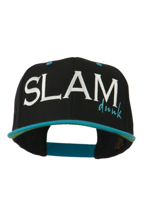 Slam Dunk Embroidered Flat Bill Cap - Black Teal OSFM