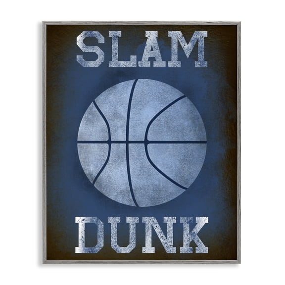 Stupell Industries Slam Dunk Navy Blue Sports Gray Framed Giclee Art, design by Marcus Prime, 30 x 24