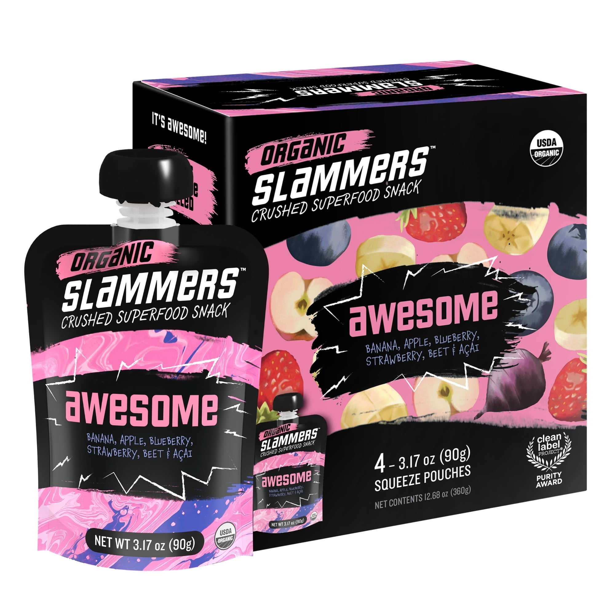 Slammers Organic Snack, Awesome Acai, 3.17 oz., 4 Pack