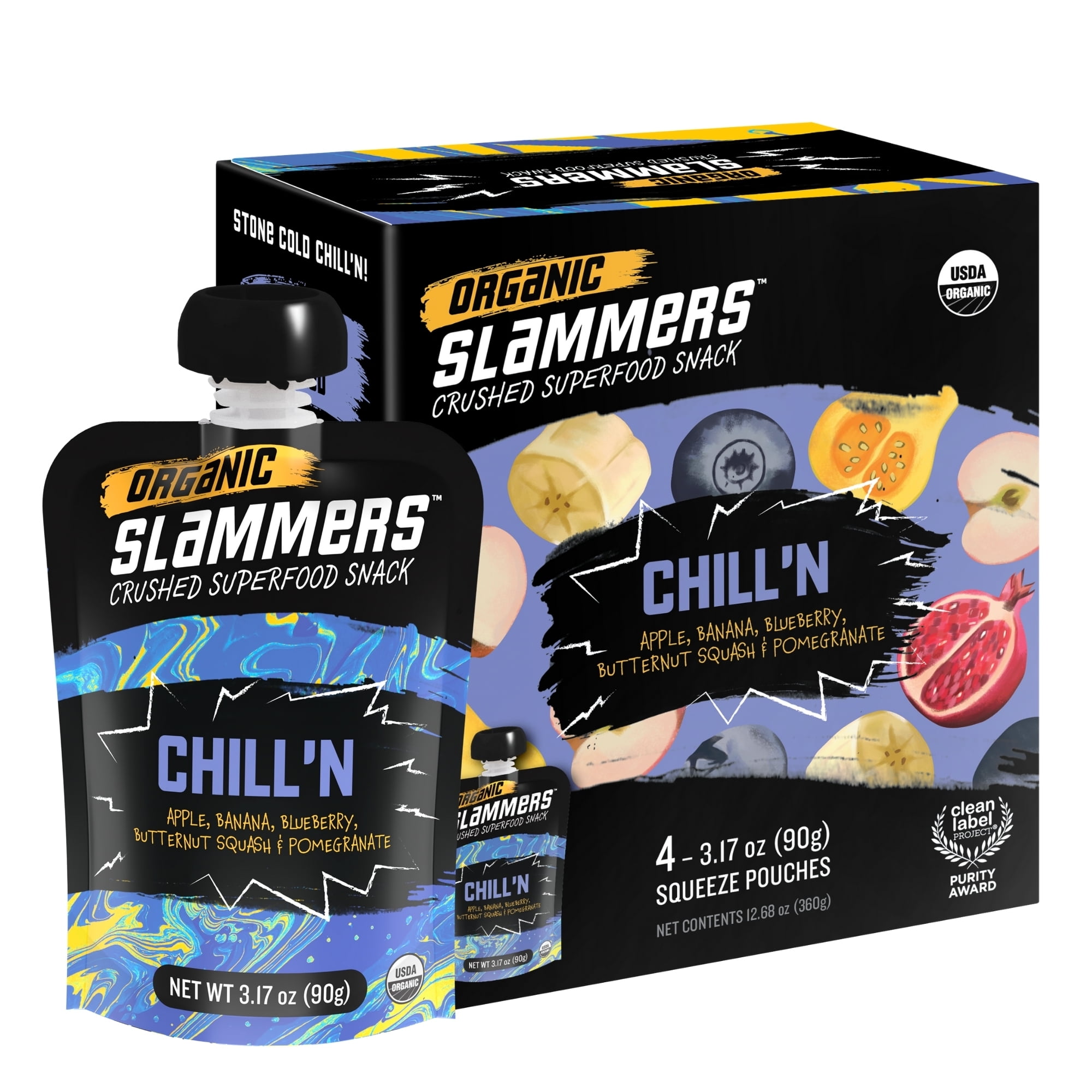 Slammer Organic Snack Fruit Pouch, Chill' N Banana, 3.17 oz, 4 Pack