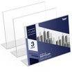 3-Pack Acrylic Sign Holders 8.5x11 With Wood Base - Tabletop Menu Flyer Display Stand & Business Card Holder
