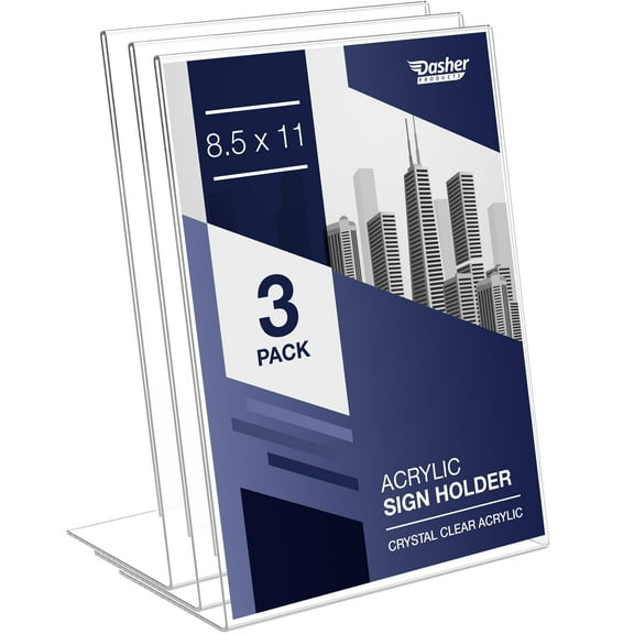 Acrylic Sign Holder 8.5 x 11, Slant Back Display Stand, A-Frame Flyer Display for Office, Menu Holder, and Table Signs. Acrylic Stands for Paper and Sign Frame, Perfect for Tabletop Use (3 Pack)