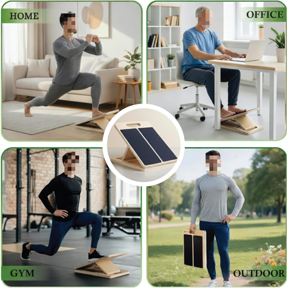 Slant Board for Calf Stretching with Resistance Band, Fitness Ball & Training Poster, 300 lbs Adjustable Wooden Incline Board, Portable Calf Stretcher for Physical Therapy Equipment & Leg Training
