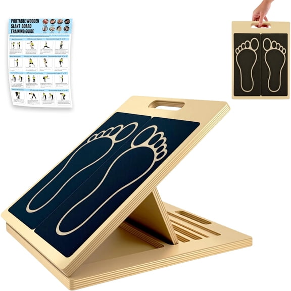 Slant Board for  Stretching, 6 Adjustable Angles Portable Wooden Incline Board,  Stretcher & Squat Wedge for Physical , , , , Ankle, Heel, with Footprint Markings and  Poster