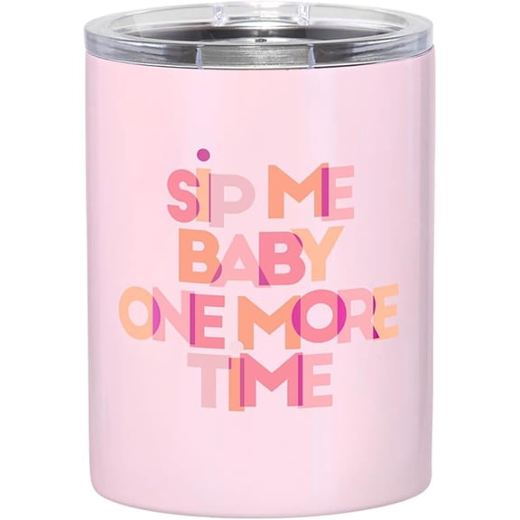 Slant Collections Stainless Steel Insulated Whiskey Tumbler Double Old Fashioned Tumbler with Slider Lid, 12-Ounce, Sip Me Baby One More Time