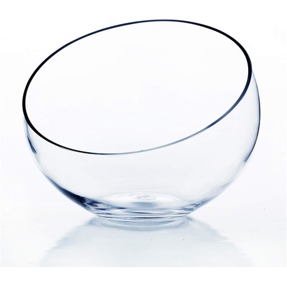 Slant Cut Bowl Glass Vase, 11" Width, 9.5" Height, Clear Terrarium, Candy Dish, Fruit Jar, Floral Container, Home Office Decor