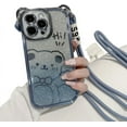 thumbnail image 1 of Slant Cute Bear Glitter Electroplating Full Cover Case, Free Your Hands with Nylon Lanyard, Drop Proof for iPhone 15 14 13 12 11 Pro Max XS XR X Phone Case (Blue,iPhone 15), 1 of 8