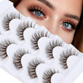 Slant Flying Fox Series Extended Outer Corner False Eyelashes, Thin Stem Brown, 16mm Natural Style, Cat Eye Effect, 3D Fluffy
