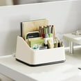 thumbnail image 1 of Slant Insertion Pen Rack Desk Stationery Storage Box - Multifunctional Desktop Organizer with 4 Compartments for Office Supplies Cosmetics Remote Control - Large Capacity Plastic Sorting Tray, 1 of 6