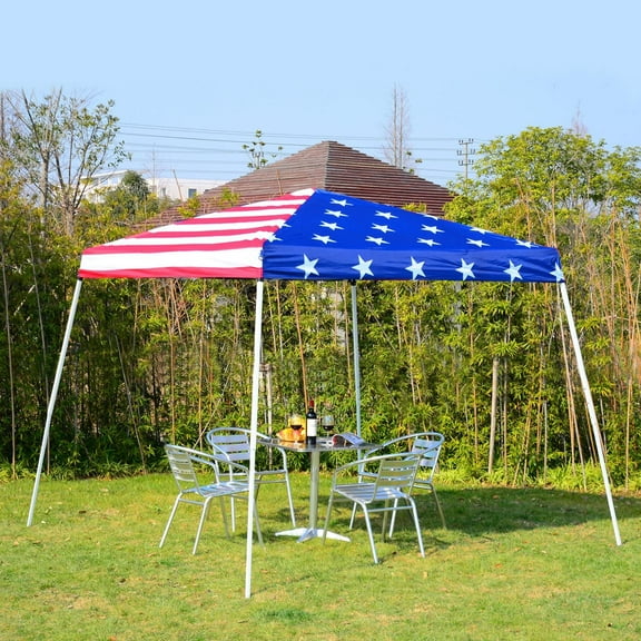 Slant Leg Canopy Tent with American Flag Roof, 10x10 Base / 8x8 Top, Height Adjustable