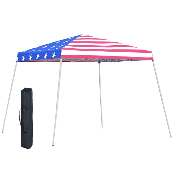 Slant Leg Pop Up Canopy Tent with American Flag Roof and Carry Bag, Beach Canopy Instant Sun Shelter, Height Adjustable, (10'x10' Base / 8'x8' Top)