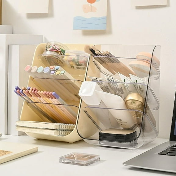 Slant Plug Pen Container, Desktop Organizer, Stationery Supplies, 5 Compartments + Durable Design, Modern Style, Learner Dormitory, Desk Storage, Sundries Organizer, Office Accessories