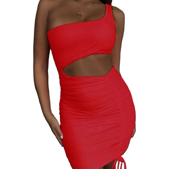 Slant Shoulder Dress Stretch Thin Pleated Short Skirt Dress Fashion Temperament Slim Dress Studio Apparel Dress Mini Dresses for Women