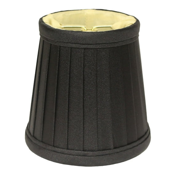 Slant Side Pleat Chandelier Lampshade with Flame Clip, Black/Gold