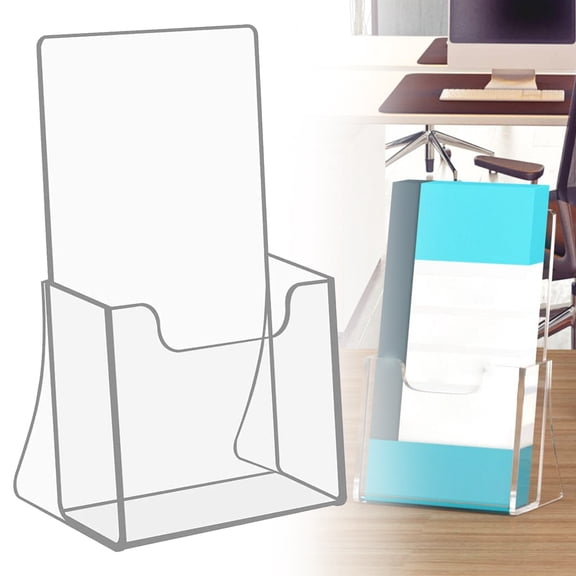 Slanted Back Clear Acrylic Brochure Display Stand Sturdy Countertop Flyer Pamphlet Holder For Restaurant Reception Desk, Retail Checkout And Office Lobby Literature Storage