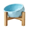 thumbnail image 1 of Slanted Ceramic Dog Cat Bowl with Wooden Stand, Tilted Bulldog Food Water Bowl No Slip Non-Spill BLUE, 1 of 5
