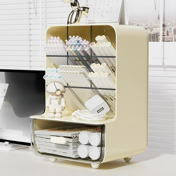 Slanted Desktop Storage Organizer with 7 Compartments for Pens, Cosmetics, and Office Supplies – Space-Saving Plastic Rack for Home, Dorm, and Office Use