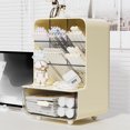 thumbnail image 1 of Slanted Desktop Storage Organizer Rack | White or Yellow Plastic | 7-Partition Design | Multi-Function Cosmetics, Stationery, Office, Sundries Holder | Space-Saving | 21.5x14.5x13.5cm | 1 Pack, 1 of 6
