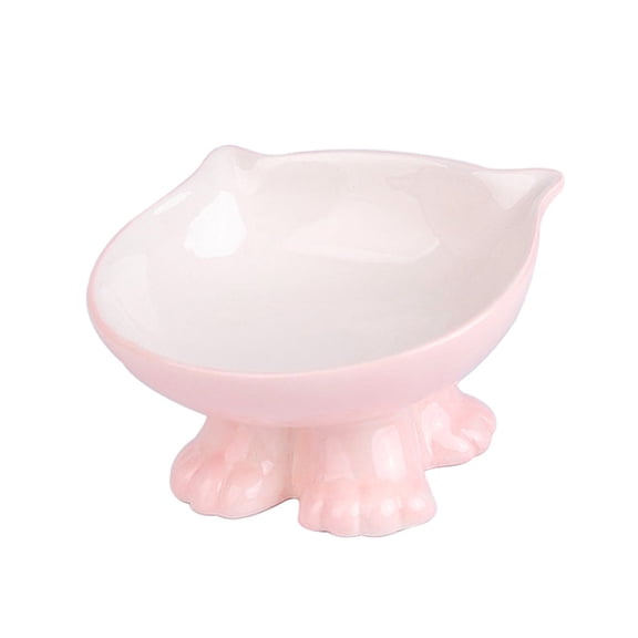 Slanted Elevated Cat Bowls: Ceramic Raised Cat Food Bowl for Protecting Pet's Spine - Microwave & Dishwasher Safe - pink