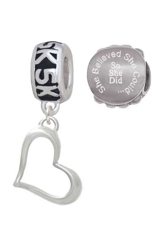 Slanted Open Heart 5K Run She Believed She Could Charm Beads (Set of 2)