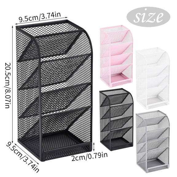 Slanted Pen Organizer for Desk, 5-Layer Metal Mesh Desk Organizer, Pencil Holders & Pen Holders, Colored Pencil Organizer, Desk Pen Holder Organizer, Writing Utensil Organizer,8.07×3.74 in,A