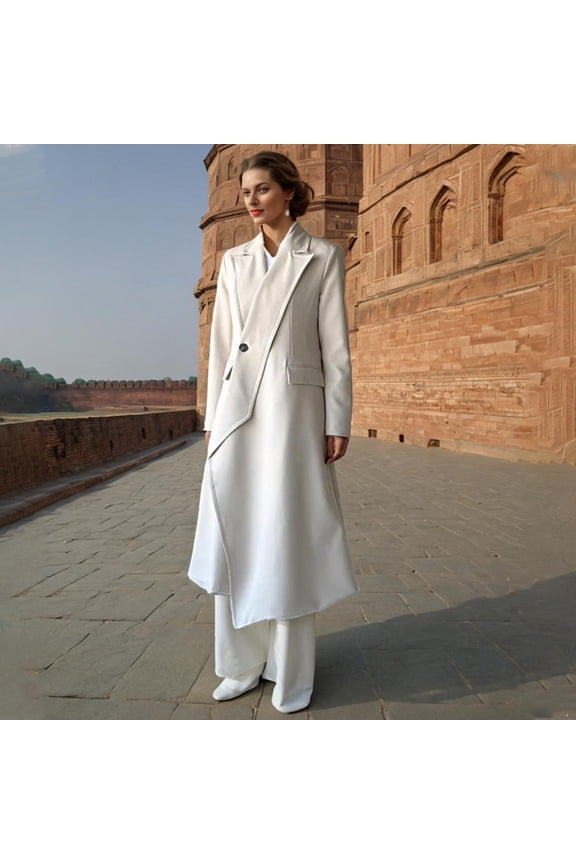 Slanted Placket Single Button Coat (S, Off-White)