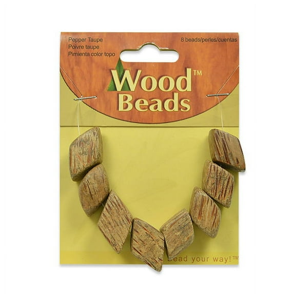 Slanted Square Wood Beads - Pepper, Taupe - 8 pcs.