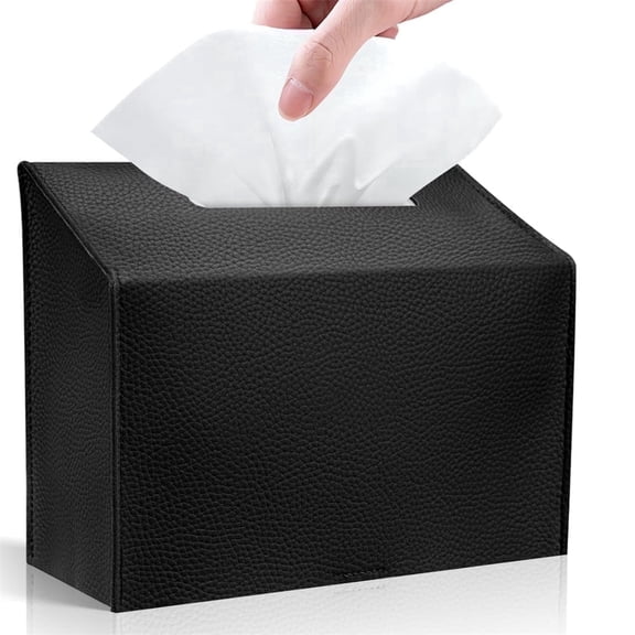 Scheam 1 Pcs Black Tissue Box Napkin Holder Square Paper Container Slanted Leather Paper Dispenser Reusable Hand Towel Organizer Case,for Home Office Car Tabletop