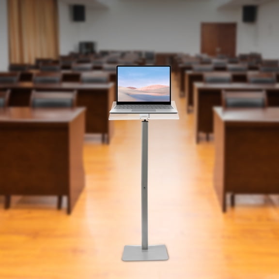 Slanted Top, Floor Standing Speaking Podium, Quick Assembly, Silver