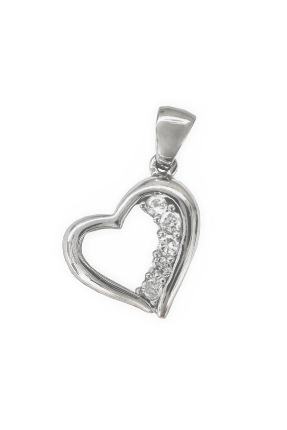 Slanted Trendy Heart Clear Cubic Zirconia Pendant Necklace 925, Sterling Silver