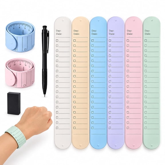 Slap Bracelet To Do List, Reusable Silicone Wrist Notepad Band for Quick Notes and Reminders