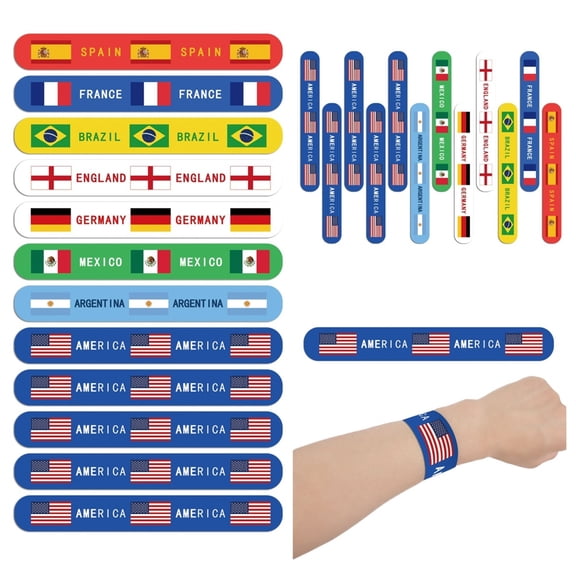 Slap Bracelets for Student, World Cup Decorations 2026, Country Flag Charms for Bracelets, Bulk Party Favors for Student, 12 Pack 9X2 Inch National Flag Snap Wristbands for Game