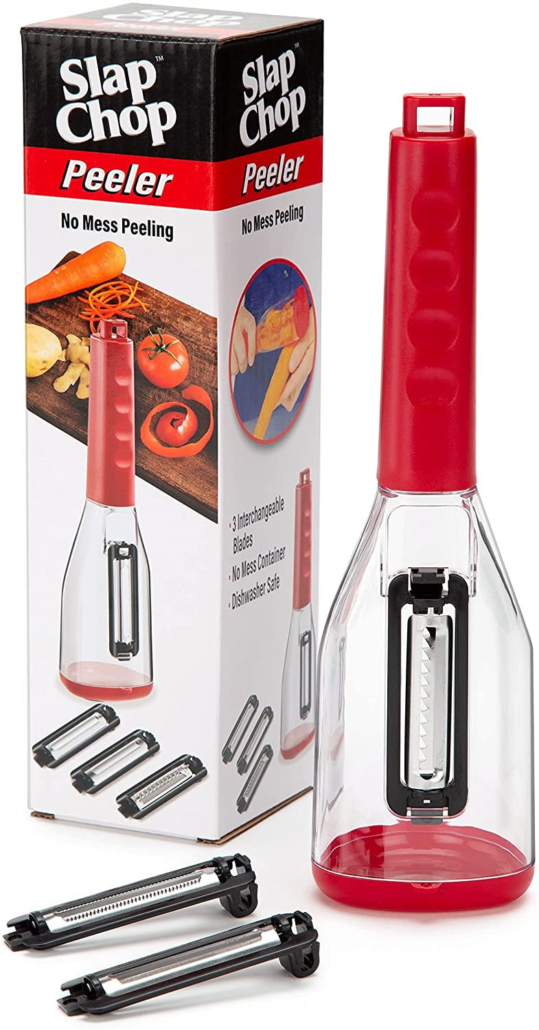 Slap Chop No Mess Peeler for Fruits and Vegetables, Attached Chamber  Catches Peels and Mess, 3 Interchangeable Sharp Blades